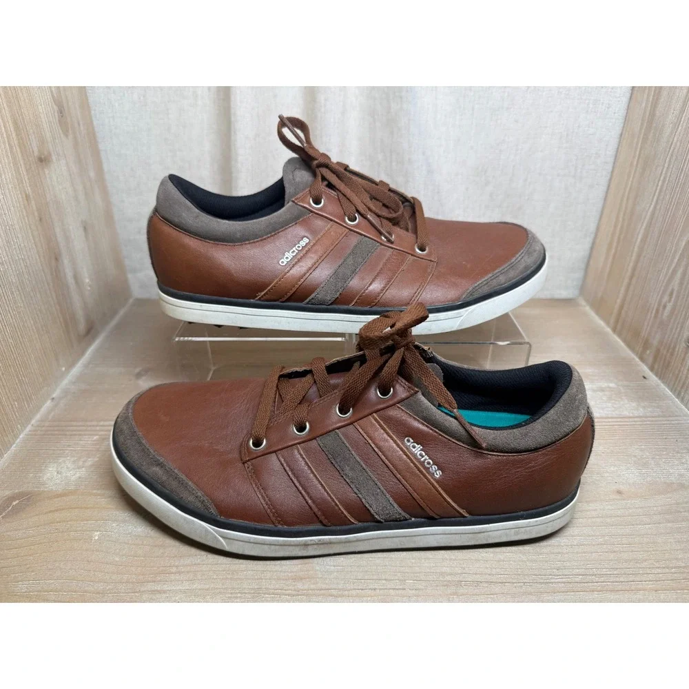 Adidas‎ Adicross Mens Brown Leather Golf Shoes Spikeless Gripmore Q44568 Size 10